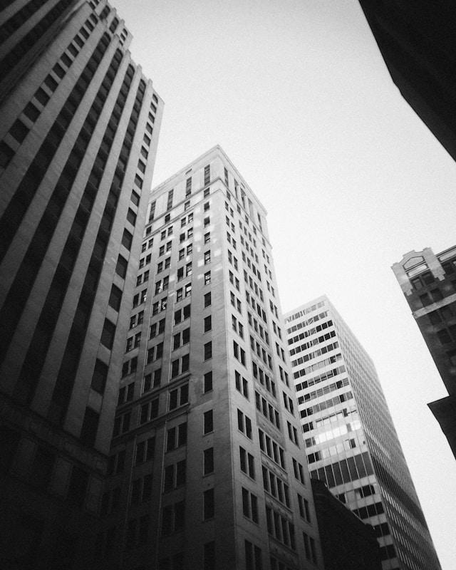 New York houses view from the streets in black and white photography